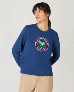 Wimbledon Women's Embroidered Logo Sweatshirt - Navy-Women Sweatshirts & Hoodies