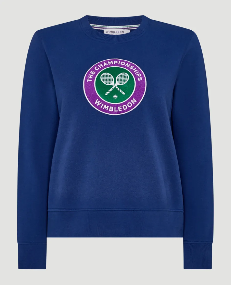 Wimbledon Women's Embroidered Logo Sweatshirt - Navy-Women Sweatshirts & Hoodies