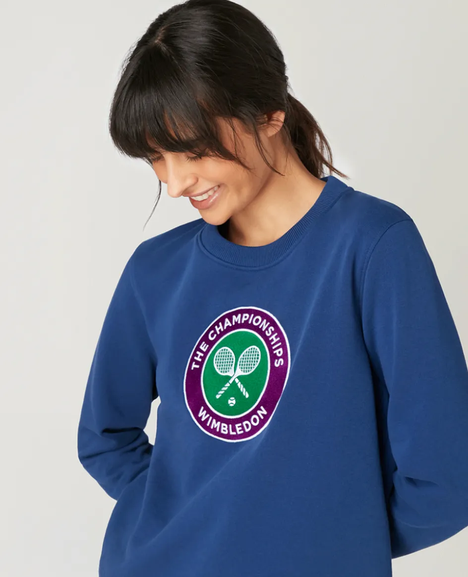 Wimbledon Women's Embroidered Logo Sweatshirt - Navy-Women Sweatshirts & Hoodies