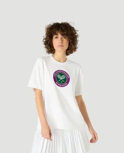 Wimbledon Womens Embroidered Logo T-Shirt - White-Women Tops & T-Shirts