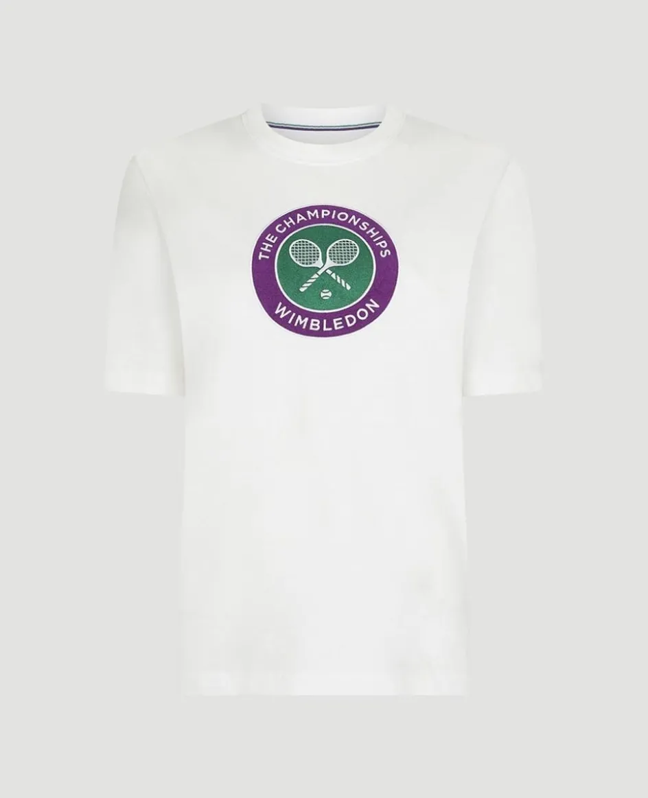 Wimbledon Womens Embroidered Logo T-Shirt - White-Women Tops & T-Shirts
