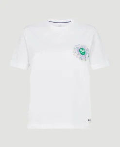 Wimbledon Womens Floral Logo T-Shirt - White-Women Tops & T-Shirts