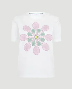 Wimbledon Womens Flower Racket T-Shirt - White-Women Tops & T-Shirts