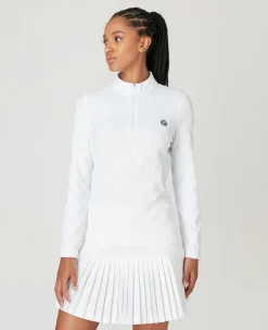 Wimbledon Womens Jacquard 1/4 Zip Top - White-Women Sweatshirts & Hoodies|Sweatshirts & Hoodies