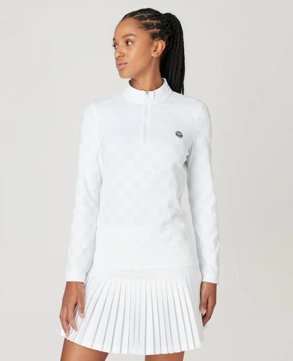 Wimbledon Womens Jacquard 1/4 Zip Top - White-Women Sweatshirts & Hoodies|Sweatshirts & Hoodies