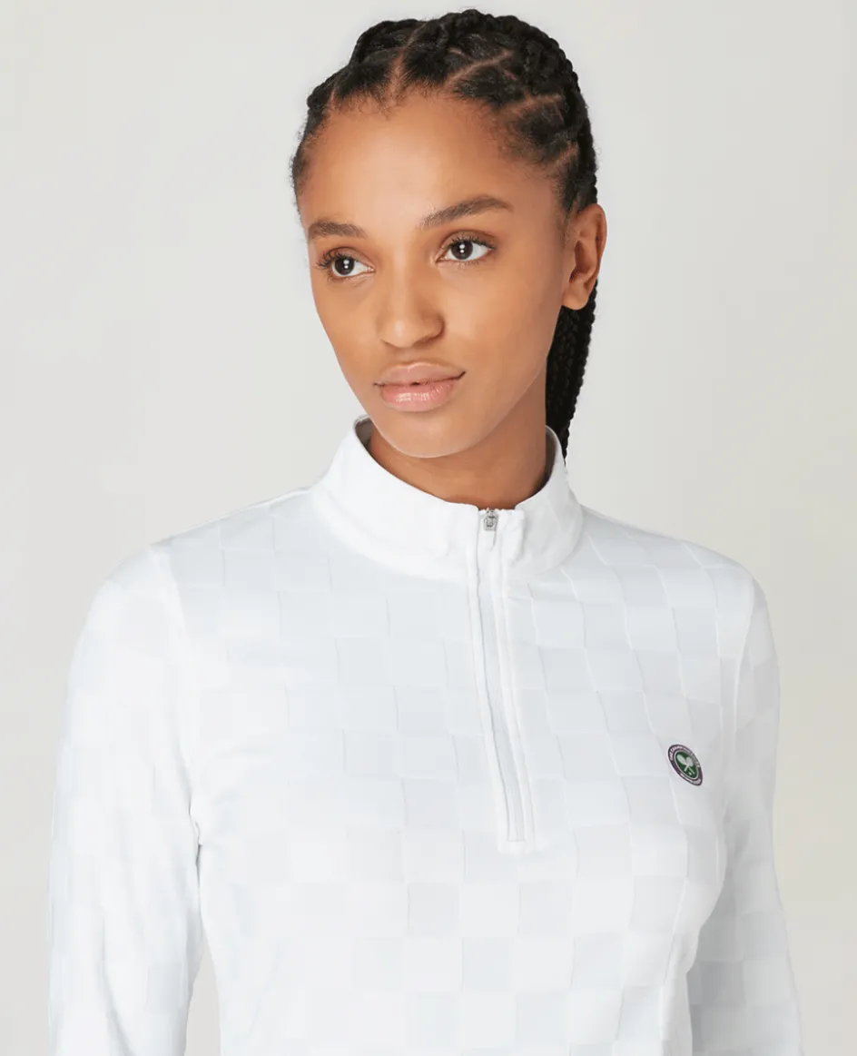Wimbledon Womens Jacquard 1/4 Zip Top - White-Women Sweatshirts & Hoodies|Sweatshirts & Hoodies