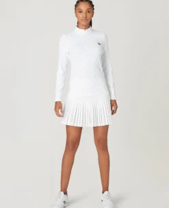 Wimbledon Womens Jacquard 1/4 Zip Top - White-Women Sweatshirts & Hoodies|Sweatshirts & Hoodies
