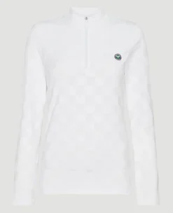 Wimbledon Womens Jacquard 1/4 Zip Top - White-Women Sweatshirts & Hoodies|Sweatshirts & Hoodies