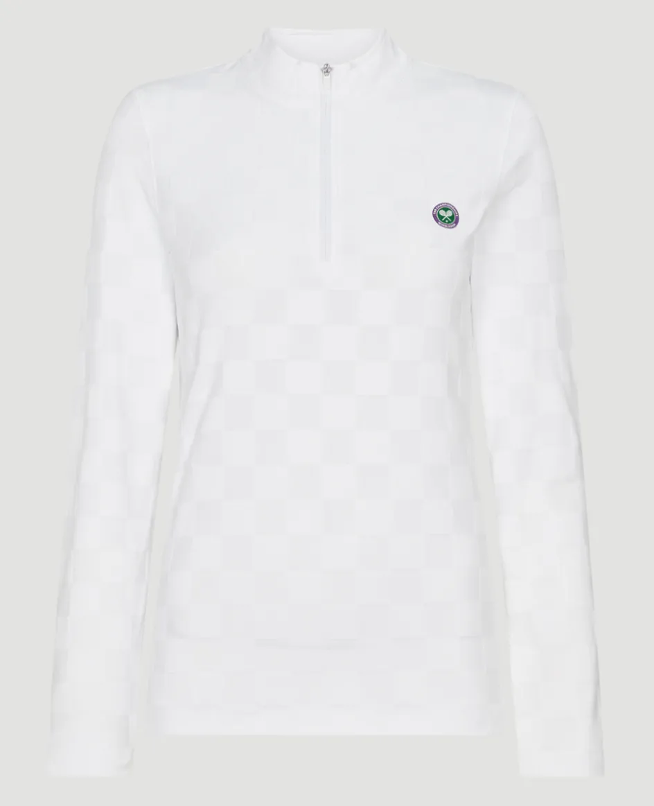 Wimbledon Womens Jacquard 1/4 Zip Top - White-Women Sweatshirts & Hoodies|Sweatshirts & Hoodies