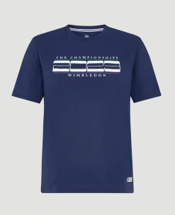 Wimbledon Women's Linear 2023 T-Shirt - Navy-Women Tops & T-Shirts