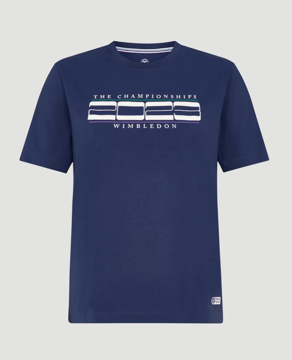 Wimbledon Women's Linear 2023 T-Shirt - Navy-Women Tops & T-Shirts