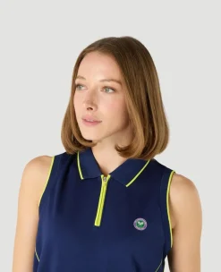 Wimbledon Womens Performance Sleeveless Polo - Navy-Women Tops & T-Shirts|Tops & T-Shirts