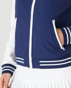 Wimbledon Womens Performance Varsity Jacket - Navy & White-Women Jackets & Coats