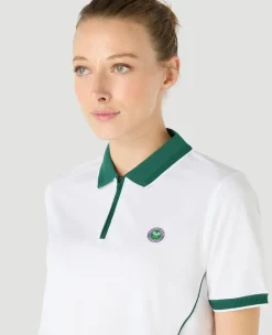 Wimbledon Womens Performance Zip Polo - White-Women Tops & T-Shirts|Tops & T-Shirts