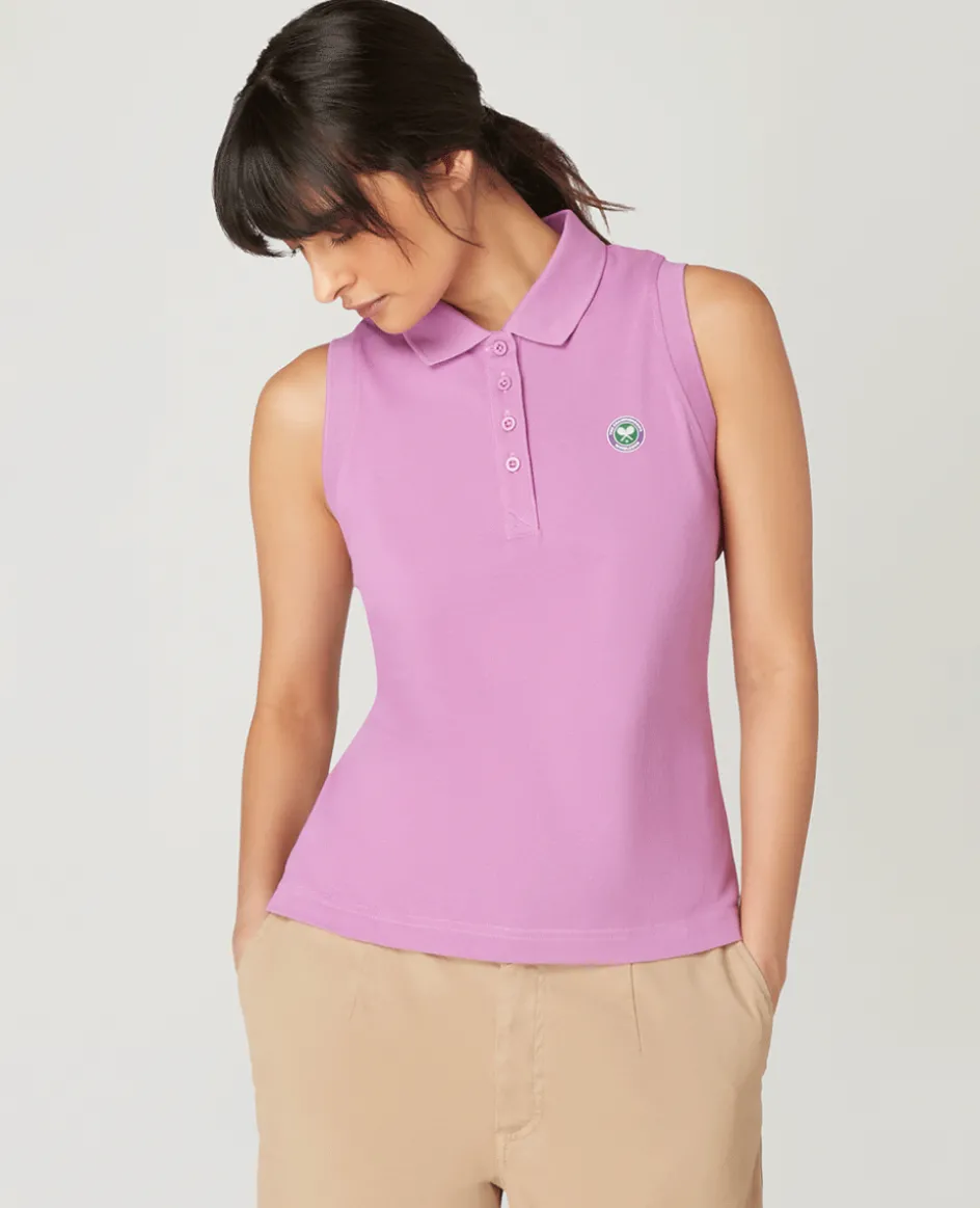 Wimbledon Womens Sleeveless Pique Polo - Purple-Women Tops & T-Shirts