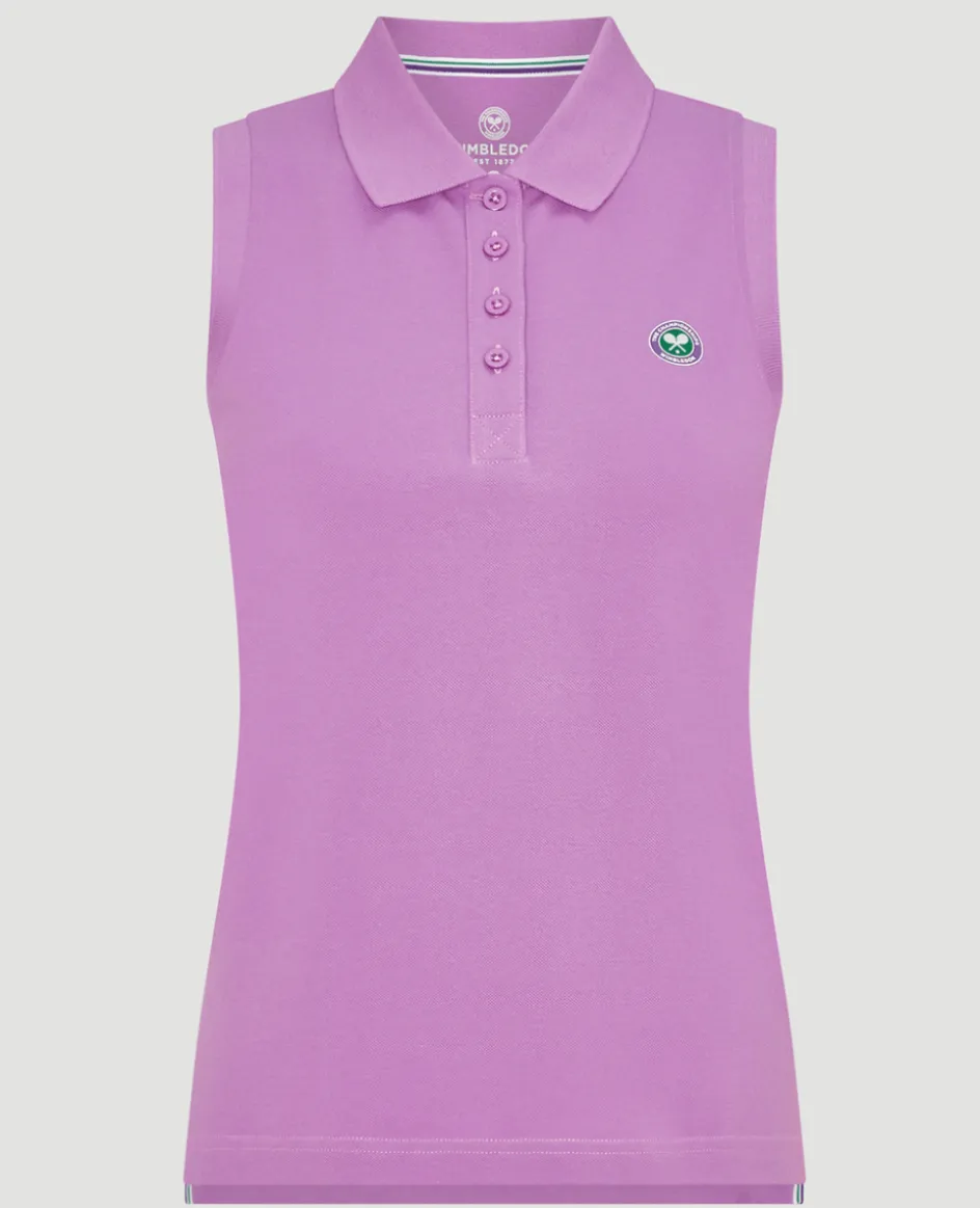 Wimbledon Womens Sleeveless Pique Polo - Purple-Women Tops & T-Shirts