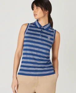 Wimbledon Womens Sleeveless Polo - Navy & White-Women Tops & T-Shirts