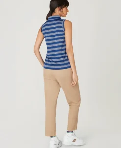 Wimbledon Womens Sleeveless Polo - Navy & White-Women Tops & T-Shirts
