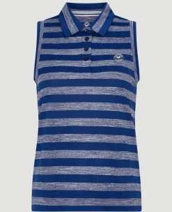 Wimbledon Womens Sleeveless Polo - Navy & White-Women Tops & T-Shirts