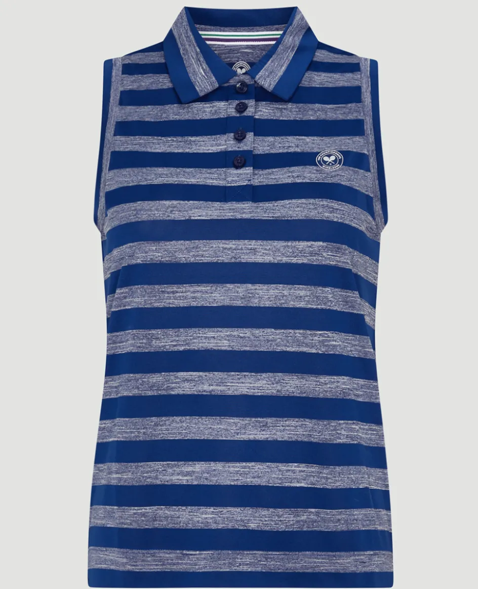 Wimbledon Womens Sleeveless Polo - Navy & White-Women Tops & T-Shirts