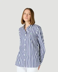 Wimbledon Womens Striped Shirt - White & Navy-Women Tops & T-Shirts