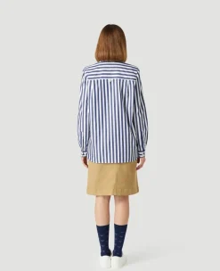Wimbledon Womens Striped Shirt - White & Navy-Women Tops & T-Shirts