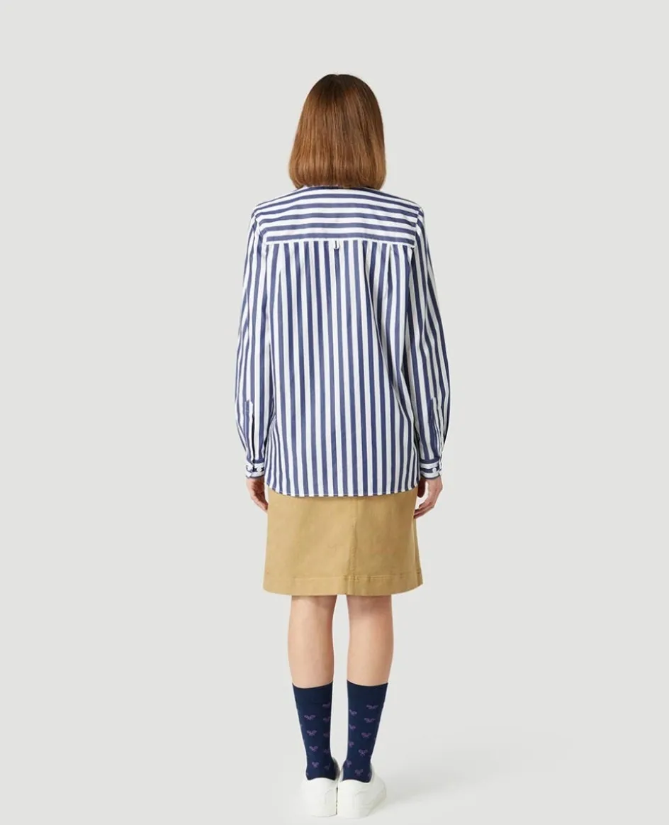 Wimbledon Womens Striped Shirt - White & Navy-Women Tops & T-Shirts