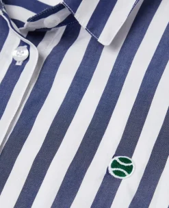 Wimbledon Womens Striped Shirt - White & Navy-Women Tops & T-Shirts