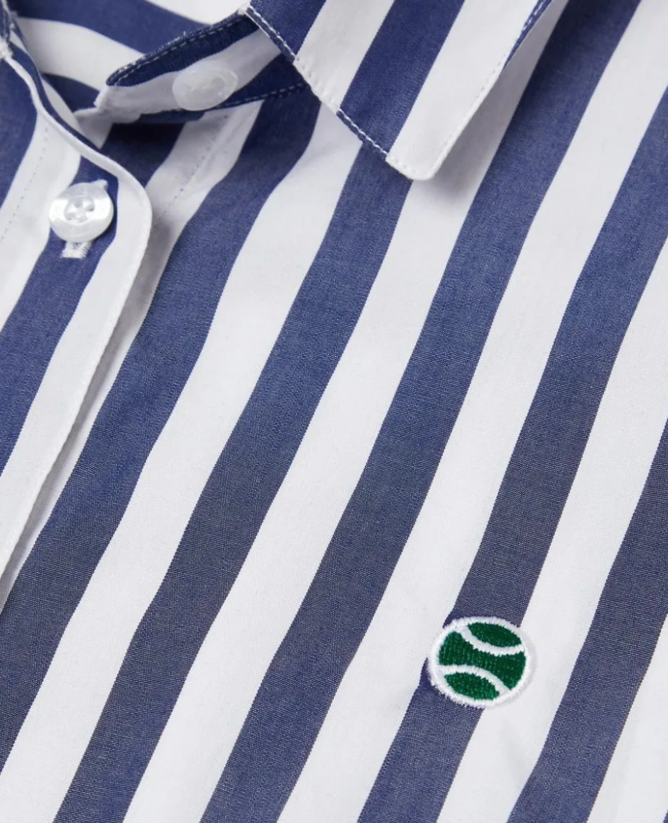 Wimbledon Womens Striped Shirt - White & Navy-Women Tops & T-Shirts