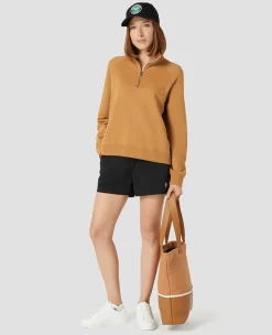 Wimbledon Womens 1/4 Zip - Tobacco-Women Sweatshirts & Hoodies