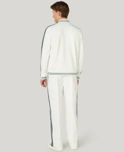 Wimbledon Zip Front Stripe Track Jacket in White- Jackets & Coats
