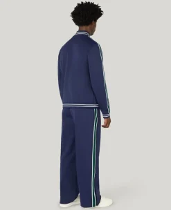 Wimbledon Zip Front Stripe Track Jacket in Navy- Jackets & Coats
