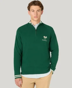 Wimbledon 1/4 Zip Knit in Green- Knitwear|Sweatshirts & Hoodies