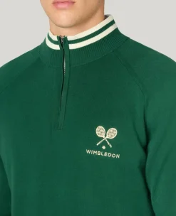 Wimbledon 1/4 Zip Knit in Green- Knitwear|Sweatshirts & Hoodies