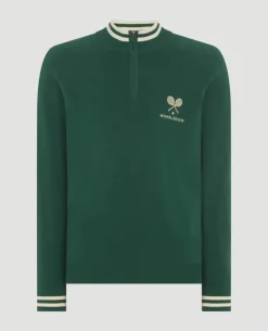 Wimbledon 1/4 Zip Knit in Green- Knitwear|Sweatshirts & Hoodies